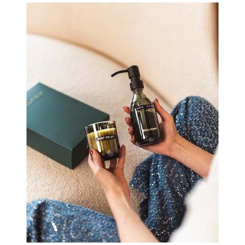 Dispensador de jabón de manos de 250 ml y juego de velas aromáticas de 150 g con fragancia de lino fresco 