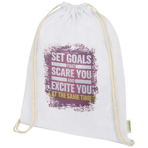 white Bolsa con cuerdas de 5 l algodón orgánico OCS de 140 g/m²