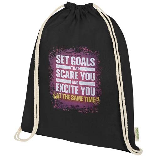 black Bolsa con cuerdas de 5 l algodón orgánico OCS de 140 g/m²