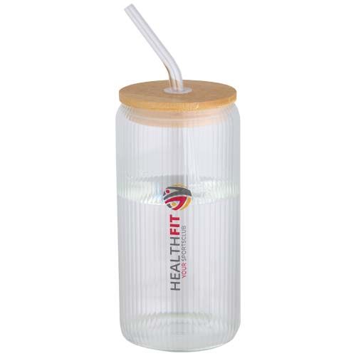 transparente Jarra de 500 ml de vidrio borosilicato de pared simple con tapa de bambú
