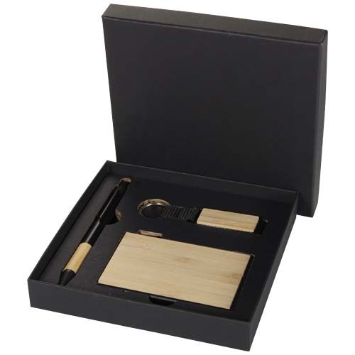 Set de regalo de bolígrafo, llavero y tarjetero RFID de aluminio reciclado RCS 