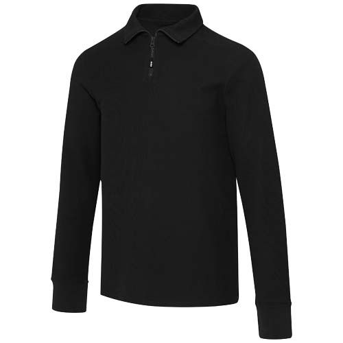 black Polo unisex de manga larga y media cremallera de 245 g/m² Apollo
