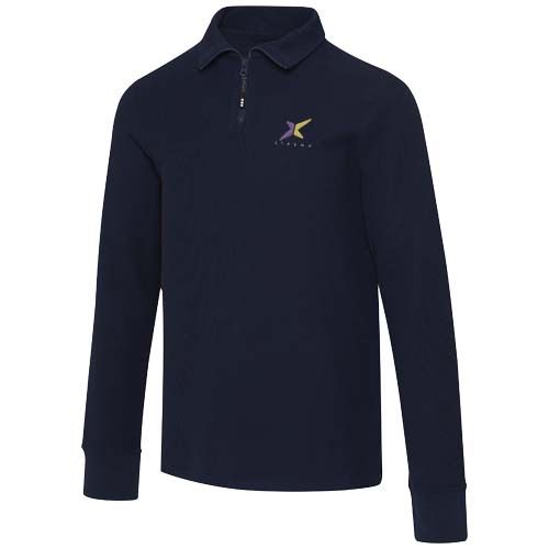 azul marino Polo unisex de manga larga y media cremallera de 245 g/m² Apollo
