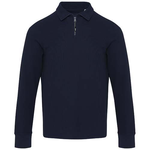 azul marino Polo unisex de manga larga y media cremallera de 245 g/m² Apollo