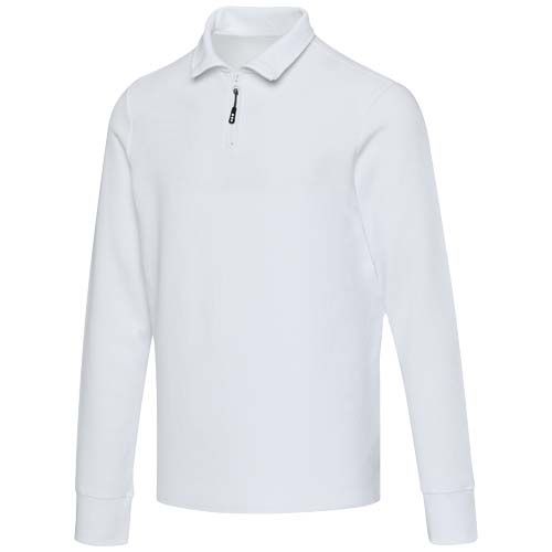 white Polo unisex de manga larga y media cremallera de 245 g/m² Apollo