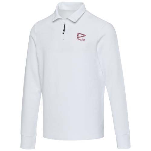 white Polo unisex de manga larga y media cremallera de 245 g/m² Apollo