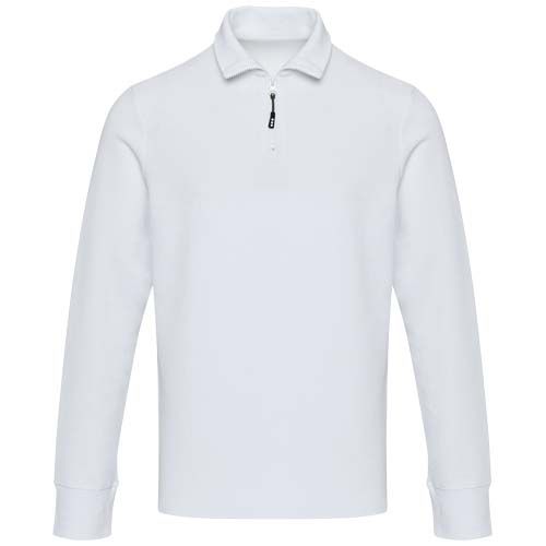 white Polo unisex de manga larga y media cremallera de 245 g/m² Apollo
