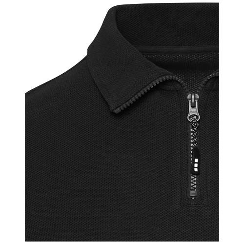 black Polo unisex de manga larga y media cremallera de 245 g/m² Apollo