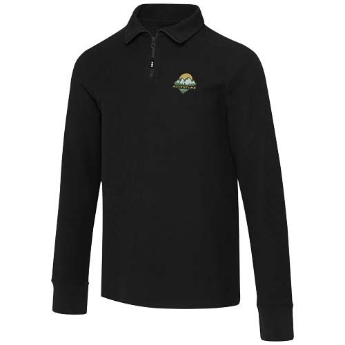 black Polo unisex de manga larga y media cremallera de 245 g/m² Apollo