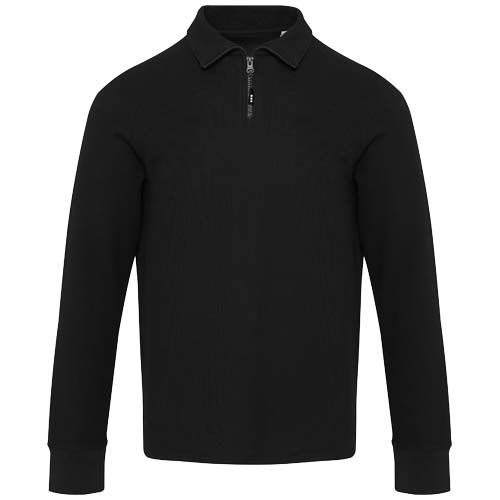 black Polo unisex de manga larga y media cremallera de 245 g/m² Apollo