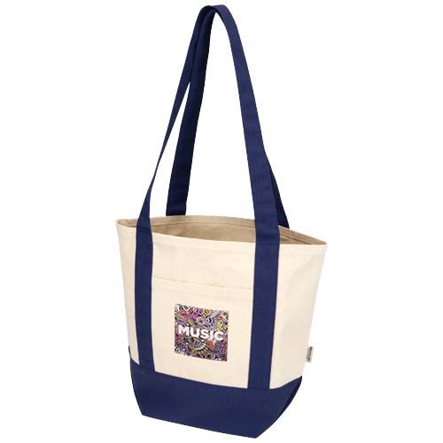 azul marino/natural Bolsa Tote mini de algodón reciclado GRS de 320 g/m²