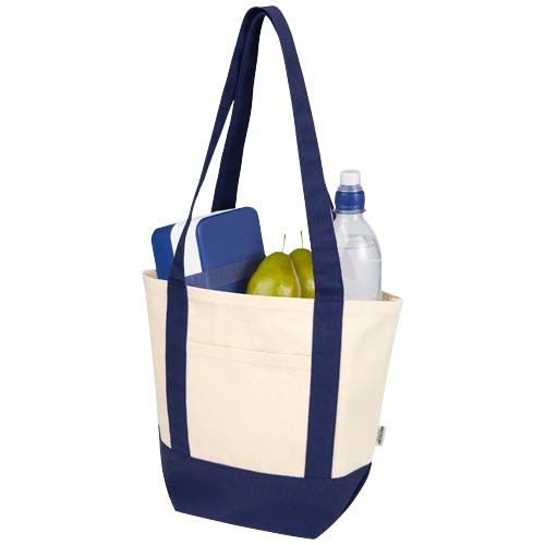 azul marino/natural Bolsa Tote mini de algodón reciclado GRS de 320 g/m²