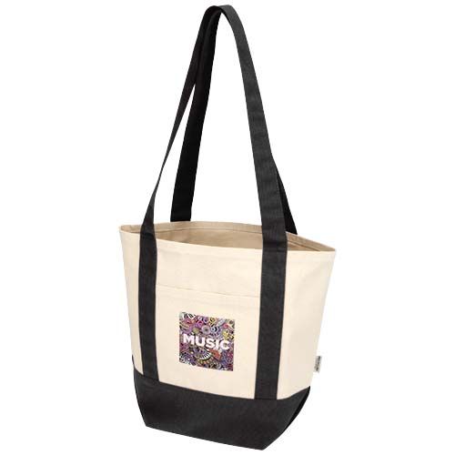negro/natural Bolsa Tote mini de algodón reciclado GRS de 320 g/m²