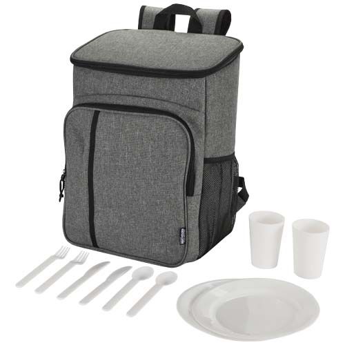 gris chiné Mochila picnic nevera de 20l con material reciclado GRS incluyendo set de cubiertos