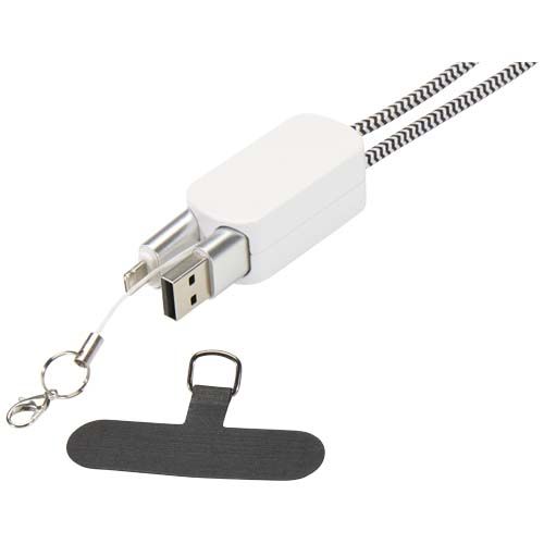white Lanyard de plástico reciclado para smartphone con cable integrado 5 en 1 de 27 W