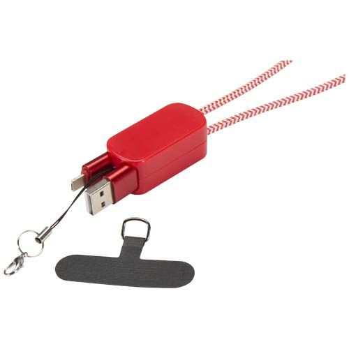 red Lanyard de plástico reciclado para smartphone con cable integrado 5 en 1 de 27 W