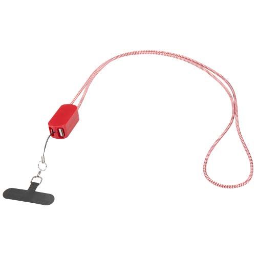 red Lanyard de plástico reciclado para smartphone con cable integrado 5 en 1 de 27 W