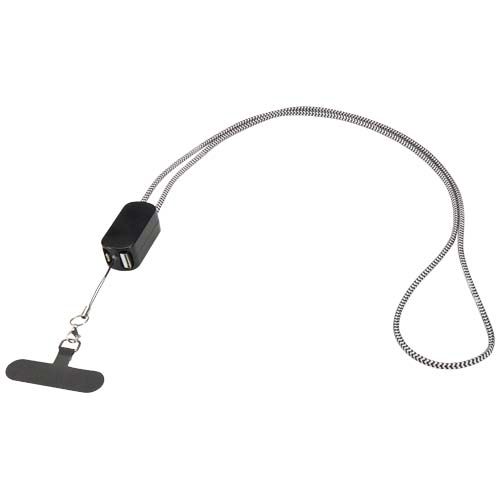 black Lanyard de plástico reciclado para smartphone con cable integrado 5 en 1 de 27 W