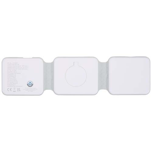white Cargador inalámbrico plegable 3 en 1 de 15 W de plástico reciclado