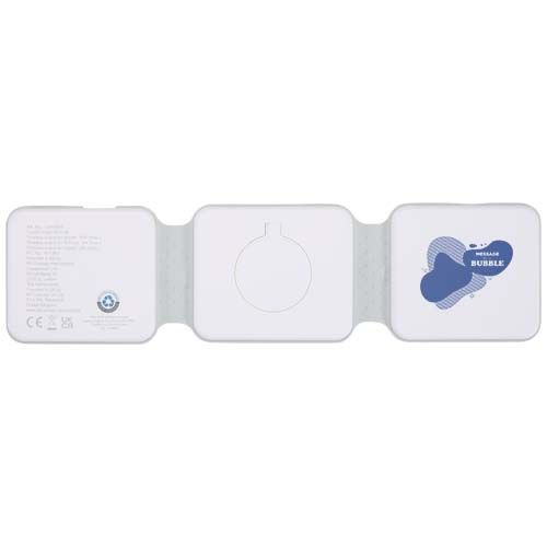 white Cargador inalámbrico plegable 3 en 1 de 15 W de plástico reciclado