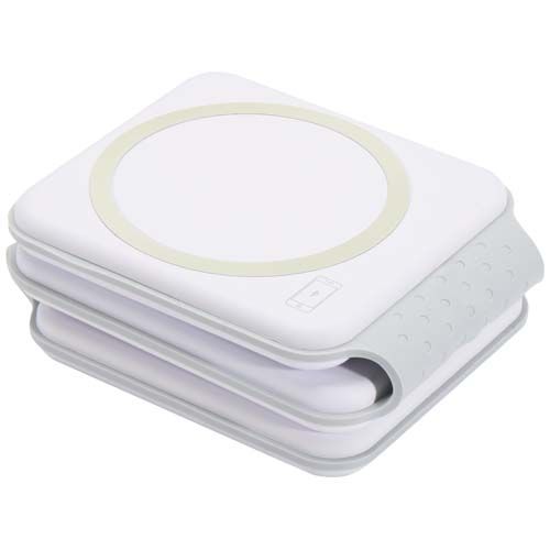 white Cargador inalámbrico plegable 3 en 1 de 15 W de plástico reciclado