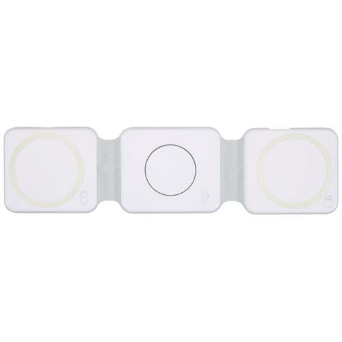 white Cargador inalámbrico plegable 3 en 1 de 15 W de plástico reciclado