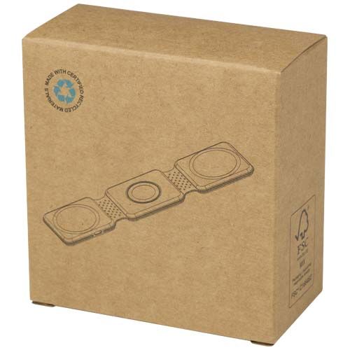 white Cargador inalámbrico plegable 3 en 1 de 15 W de plástico reciclado