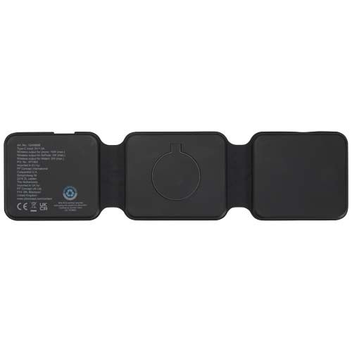 black Cargador inalámbrico plegable 3 en 1 de 15 W de plástico reciclado