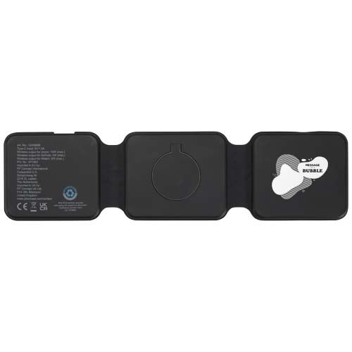 black Cargador inalámbrico plegable 3 en 1 de 15 W de plástico reciclado