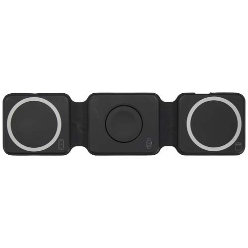 black Cargador inalámbrico plegable 3 en 1 de 15 W de plástico reciclado