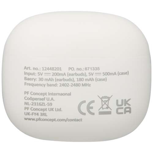 white Auriculares True Wireless Bluetooth® de plástico reciclado con almohadillas de silicona