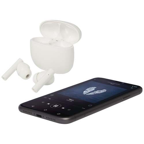 white Auriculares True Wireless Bluetooth® de plástico reciclado con almohadillas de silicona