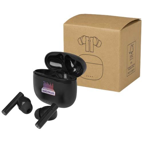 black Auriculares True Wireless Bluetooth® de plástico reciclado con almohadillas de silicona