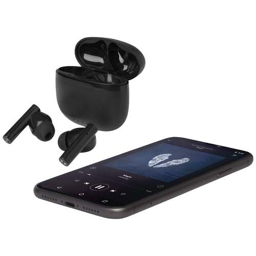 black Auriculares True Wireless Bluetooth® de plástico reciclado con almohadillas de silicona