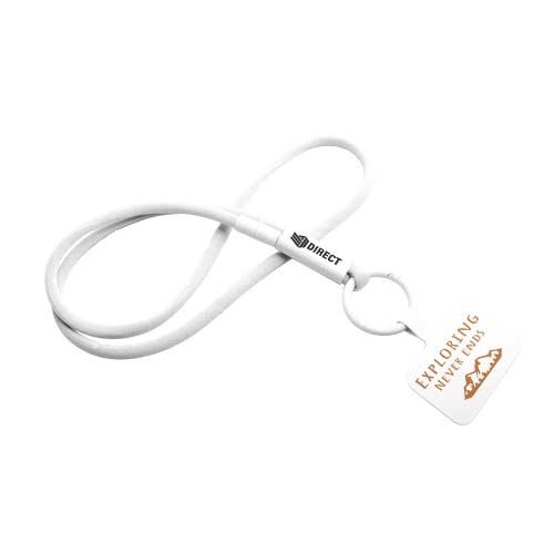 white Lanyard con soporte para teléfono con tubo de plástico reciclado