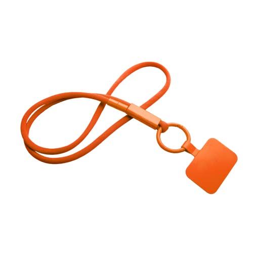 orange Lanyard con soporte para teléfono con tubo de plástico reciclado