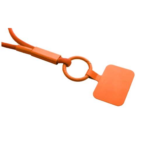 orange Lanyard con soporte para teléfono con tubo de plástico reciclado