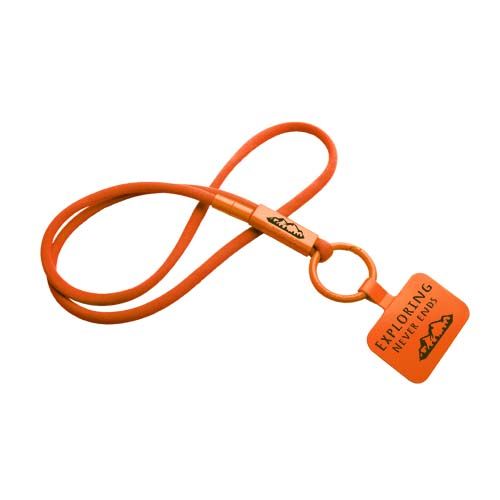 orange Lanyard con soporte para teléfono con tubo de plástico reciclado