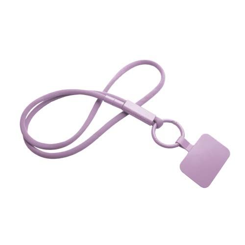 lila Lanyard con soporte para teléfono con tubo de plástico reciclado