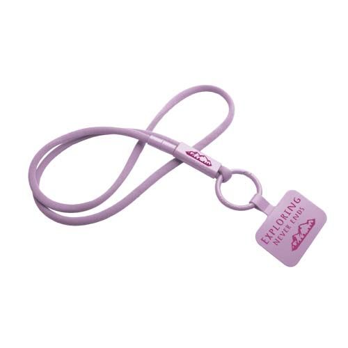 lila Lanyard con soporte para teléfono con tubo de plástico reciclado