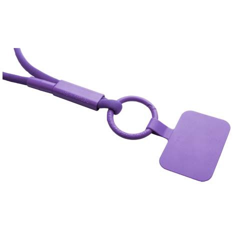 purple Lanyard con soporte para teléfono con tubo de plástico reciclado