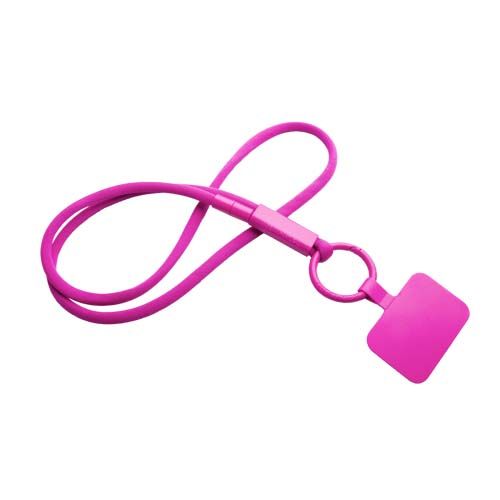 pink Lanyard con soporte para teléfono con tubo de plástico reciclado