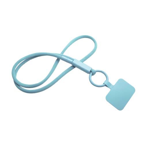 azul heladero Lanyard con soporte para teléfono con tubo de plástico reciclado