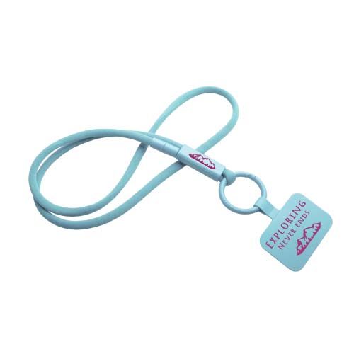 azul heladero Lanyard con soporte para teléfono con tubo de plástico reciclado