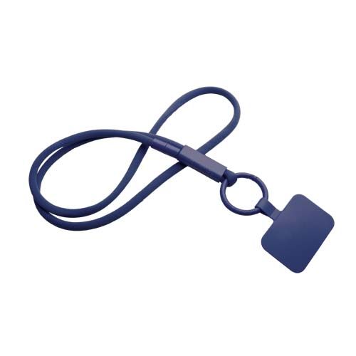 azul noche Lanyard con soporte para teléfono con tubo de plástico reciclado