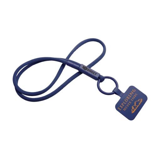 azul noche Lanyard con soporte para teléfono con tubo de plástico reciclado