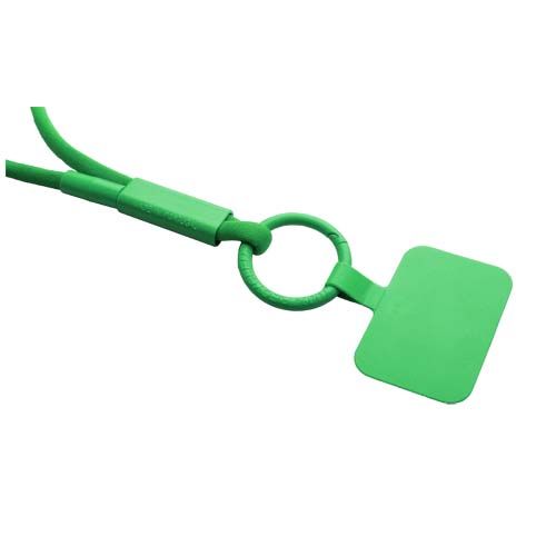green Lanyard con soporte para teléfono con tubo de plástico reciclado