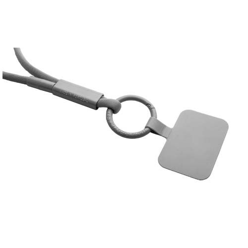 gray Lanyard con soporte para teléfono con tubo de plástico reciclado