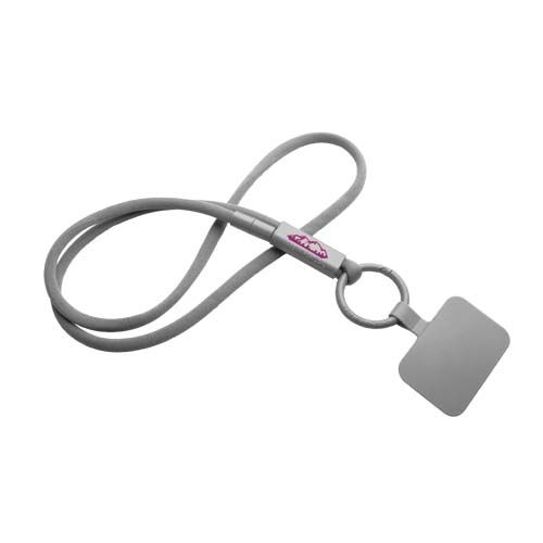 gray Lanyard con soporte para teléfono con tubo de plástico reciclado