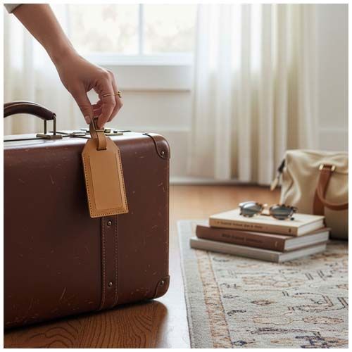 azul marino Etiqueta para equipaje de piel reciclada